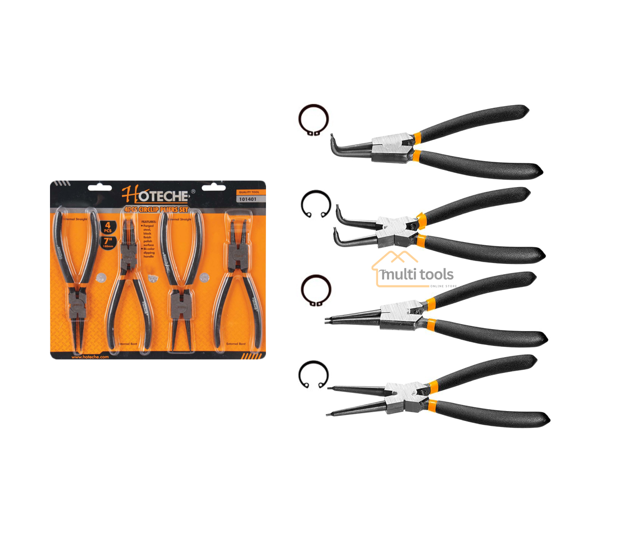 Circlip Pliers Set 4Pcs 7"-180Mm